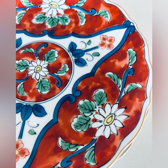 Vintage Set of 6 Takahashi San Francisco Plates  Hand Painted Daisy Rust Navy - Picture 5 of 7